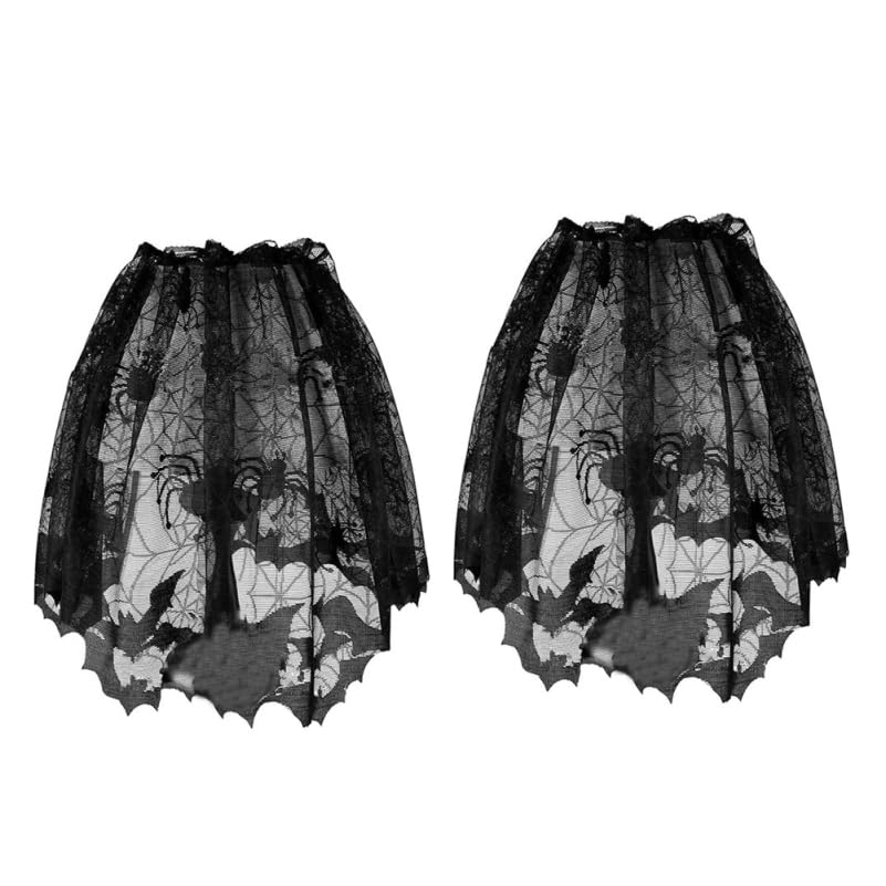 HOMSFOU 2Pcs Halloween Lace Lampshade Cover Black Bat Design Lightweight Durable Washable Table Lamp Protector for Scary and Seasonal Atmosphere
