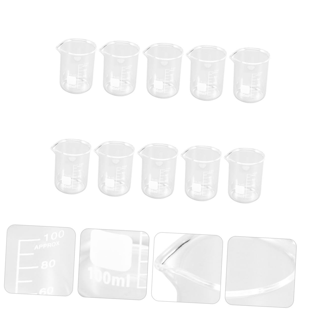 Set 10 Misurini in Vetro Trasparente Da 100 Ml Scala Graduata, Bicchieri Di Misurazione Precisi Per Cucina e Laboratorio, Becher Per Liquidi Facile Lettura e Durevoli