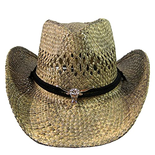 Image of SILVERFEVER Straw Cowboy Hat Cowgirl Hats Men Women Sun Hat Sombreros Vagueros Classic Western Accents Sombreros