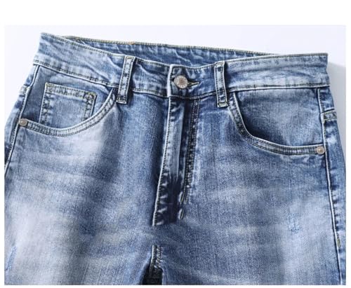 Mnjyihy Men's Straight Leg Denim Pants Light Blue Distressed Button Fly Stretch Slim Fit Pocket Skinny Jeans2
