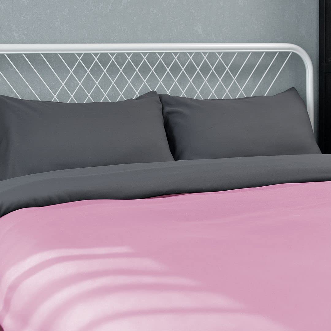 John Aird Microfibre Reversible Duvet Cover With Pillowcases (King, Grey/Pink)