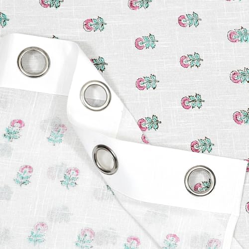 Image of THE LINEN COMPANY Cotton Sheer Printed Curtain for Window Bedroom and Living Roonm Home decor Set of 2 (06.5 Feet,Mini Bloom)
