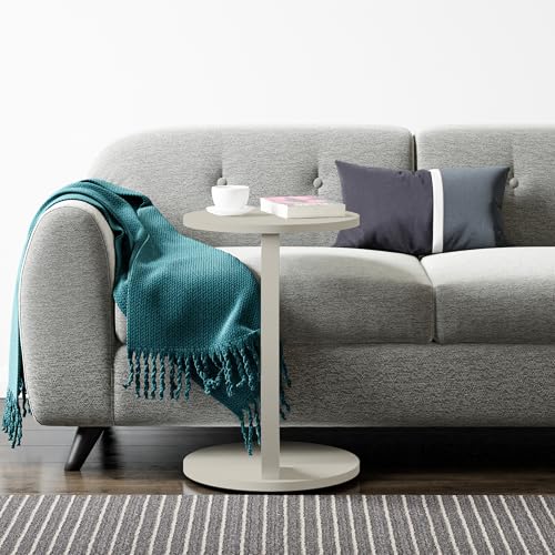 [en.casa] Beistelltisch Holeby Couchtisch Sofatisch auf Rollen Betttisch Laptoptisch C-Form Wohnzimmertisch Rolltisch runde Tischplatte Kaffeetisch 56 x Ø 38 cm Abstelltisch Sandsteinfarben