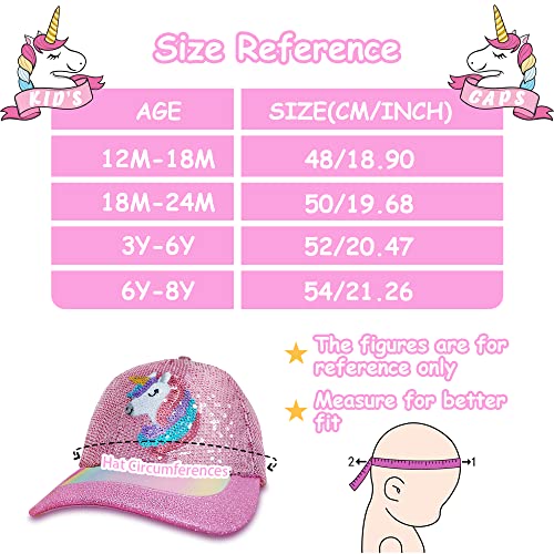 Image of Girls Baseball Hat Kids Cotton Hat Trucker Sun Hat Adjustable Toddler Baseball Cap Beach Hat for Toddler Girls 1-10 Years, Sequins Uni, 6-8 Years