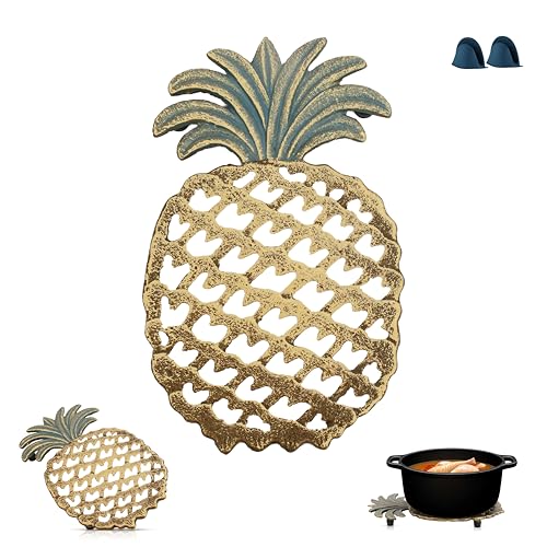 Linton Arts Cast Iron Pineapple Trivet for Hot Dishes (9.84 Inches) - Decorative Pineapple Iron Trivet & Kitchen Hot Pad, Heavy-Duty Heat-Resistant Table Protector, Rustic Home Decor Gift