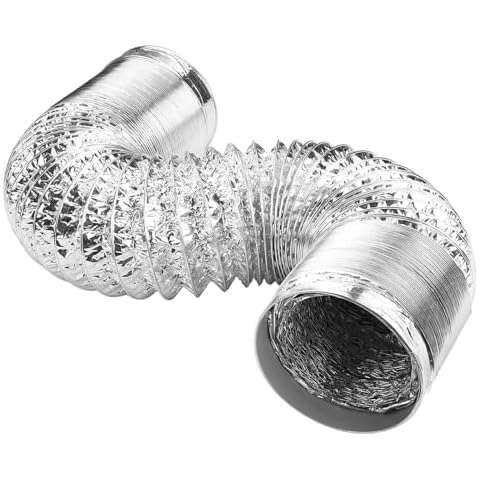 Zomagas 7 inch 5 Feet Flexible Aluminum Ducting Hose, Dryer Vent Hose for kitchen Cooking Exhaust, HVAC, Heating Cooling Ventilation Exhaust, Silver Color Cover