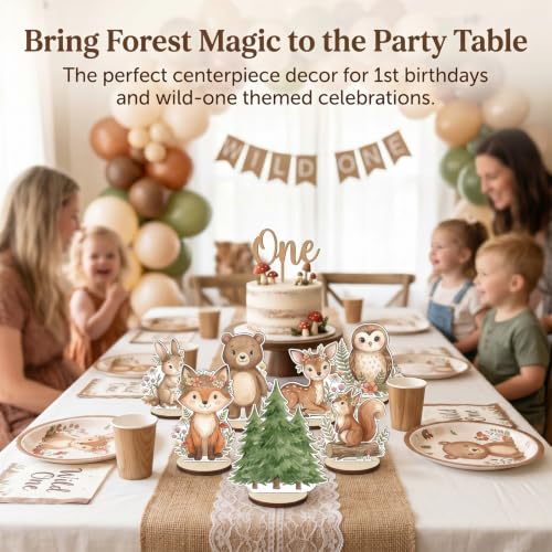 Image of Woodland Baby Shower Decorations 12Pcs Wood Centerpieces for Table Decor | Sturdy 3mm Wood Woodland Animals Baby Shower Decorations, Stable Table Centerpieces for Forest Theme Birthday Party Decor