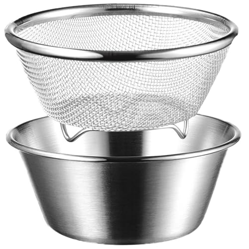 Yaoliucp Mini-vergiet, roestvrijstalen vergiet met kommenset, 5,5 x 2,5 cm, kleine fijnmazige metalen zeef, mini-komset voor het wassen en aftappen van rijst, fruit, groenten