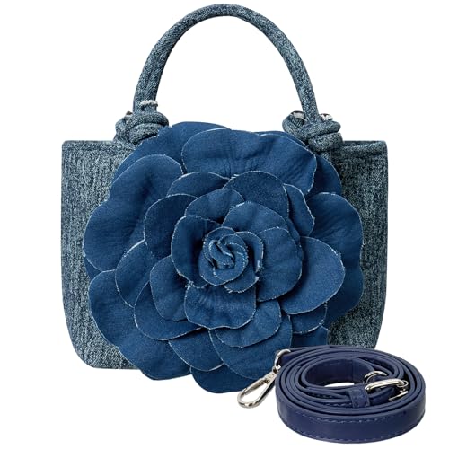 Women's Floral Denim Jean Clutch Purse - Crossbody Shoulder Bag with Flower Design, Denim Purse for Women, Jean Bag for Women, Tote Handbag for Everyday Use