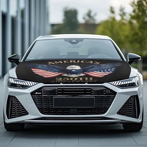 Image of Eagle Car Hood Cover 250th Anniversary American Flag Car Hood Cover Banner for Women Men Car Bonnet Banner 4th of July Auto Accessories Decor