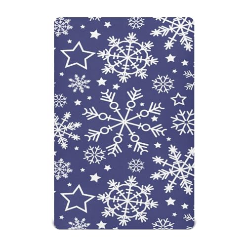 Moudou Blue Christmas Snowflake Playard Sheet for Boy Girls, Soft Breathable Fitted Toddler Sheet for Standard Playard Bed Mattress, 39 x 27 x 5 Inch