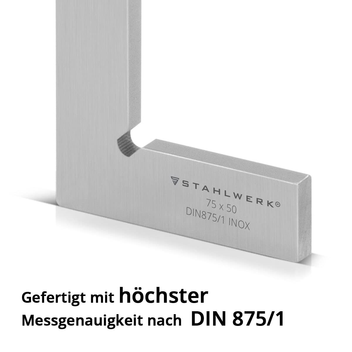 STAHLWERK Flachwinkel 90° 75 x 50 mm DIN 875/1 Kontrollwinkel/Schlosserwinkel/Anschlagwinkel/Präzisionswinkel aus rostfreiem Edelstahl