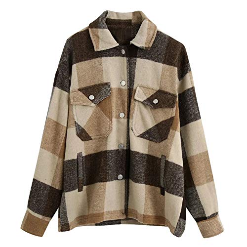 Womens Retro Plaid Shirts Coats Button Down Long Sleeve Pockets Casual Boyfriend Blouse Tops