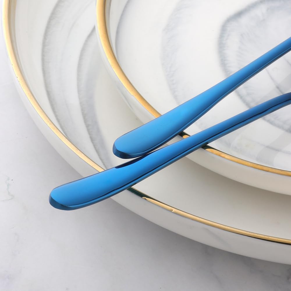 Lot De 4 Cuillères à Soupe En Inox 304 - 19 Cm, Bleu Doré, Pour Cuisine Quotidienne