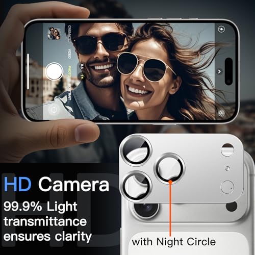 Image of JETech Camera Lens Protector for iPhone 17 Pro 6.3-Inch, Full Coverage 9H Tempered Glass Ring Cover, Matte Metal Plate, Case Friendly, 1-Pack (Silver)