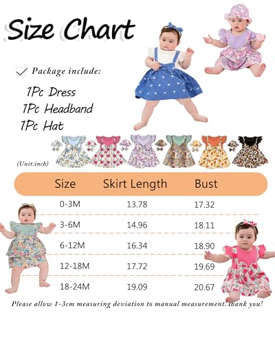 Sunny Piggy Baby Girl Clothes 12-18 Months Summer Newborn Dress Infant Outfits Fly Sleeve Floral Dress Headband+Hat Overall Skirt Set Black Leopard thumb #5