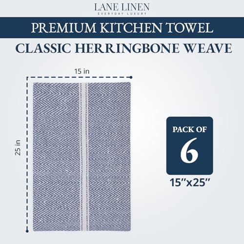 Image of LANE LINEN 100% Cotton Kitchen Towels for Cleaning 6PC - Blue Chambrey