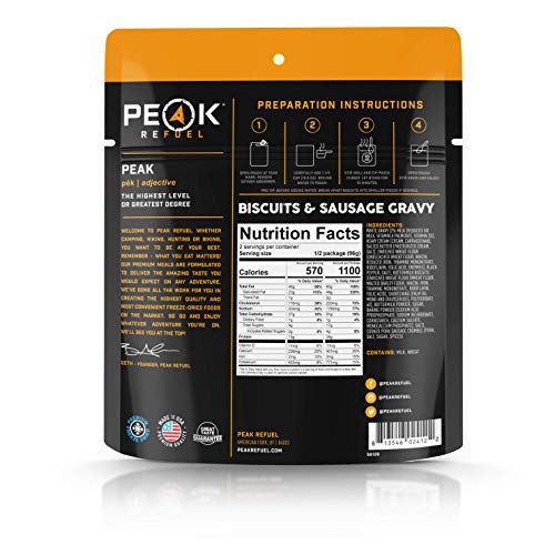 Peak Refuel Biscuits And Gravy | Premium Freeze Dried Camping Food | Backpacking & Hiking Mre Meals | Just Add Water | 100% Real Meat | 53G Of Protein | 2 Serving Pouch (2 Serving Pouch) #TOP5