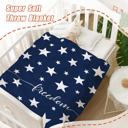 Image of YeeJu Patriotic Throw Blanket for Baby Small 4th of July Memorial Day Fourth of July Blanket for Toddler Swaddle Soft Fleece Blanket White Blue Star Independence Day Veteran Day Blanket 30x40