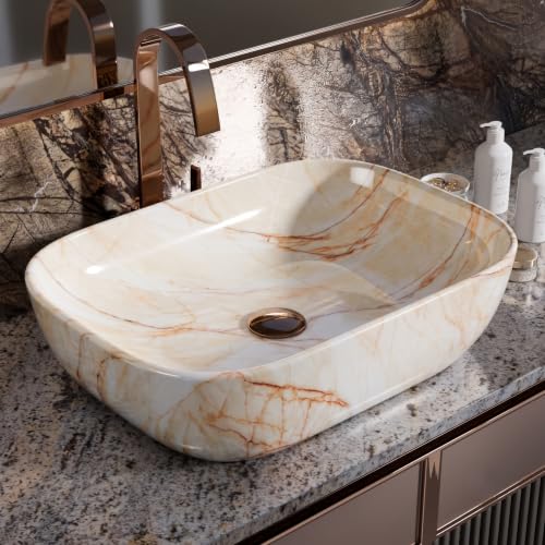 Image of Designer Ceramic Wash Basin For Bathroom | Over Counter Bathroom Basin | Counter Top Bathroom Sink | Wash Basin For Restaurant, Hotel (18 x13 x 5 Inch) (146)