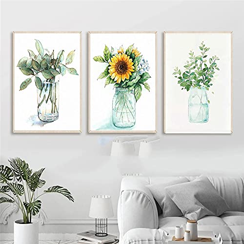 Toile tournesol aquarelle fleur pourpre pour habiller un grand mur vide de salon