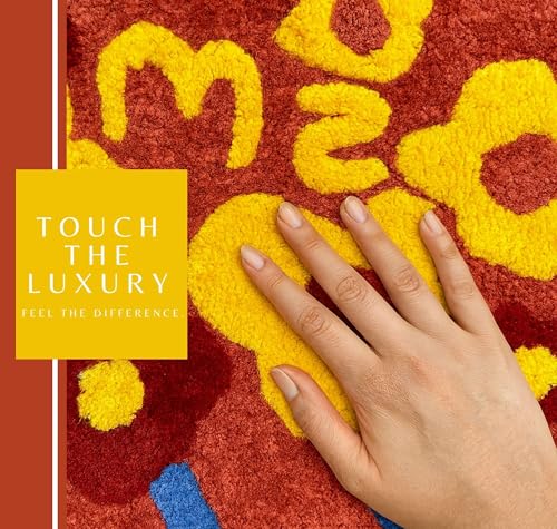 Image of SANMARINO Luxurious 2000 GSM Microfiber Bath Mat | Super Soft, Thick & Fluffy | Anti-Skid, Super Absorbent, Machine Washable Bathroom /Bedroom /Kitchen /Door Mat (40x60 cm, Pack of 1) Red & Yellow