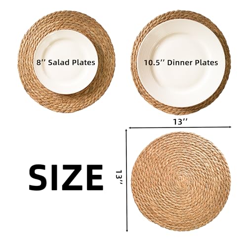 Image of 13 Inch Round Woven Plate Placemats Set of 15, Farmhouse Rustic Straw Braided Chargers Place Mats, TwinnekYR Large Boho Cattail Weave Table Mats, for Dining Plates Table Decor Home Wedding Party