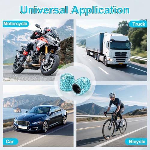 Image of JUSTTOP 4 Pack Handmade Crystal Rhinestone Car Tire Valve Stem Caps, Car Wheel Tire Valve, Attractive Dustproof Bling Car Accessories, Universal for Cars, Trucks and Motorcycles-Pale Blue