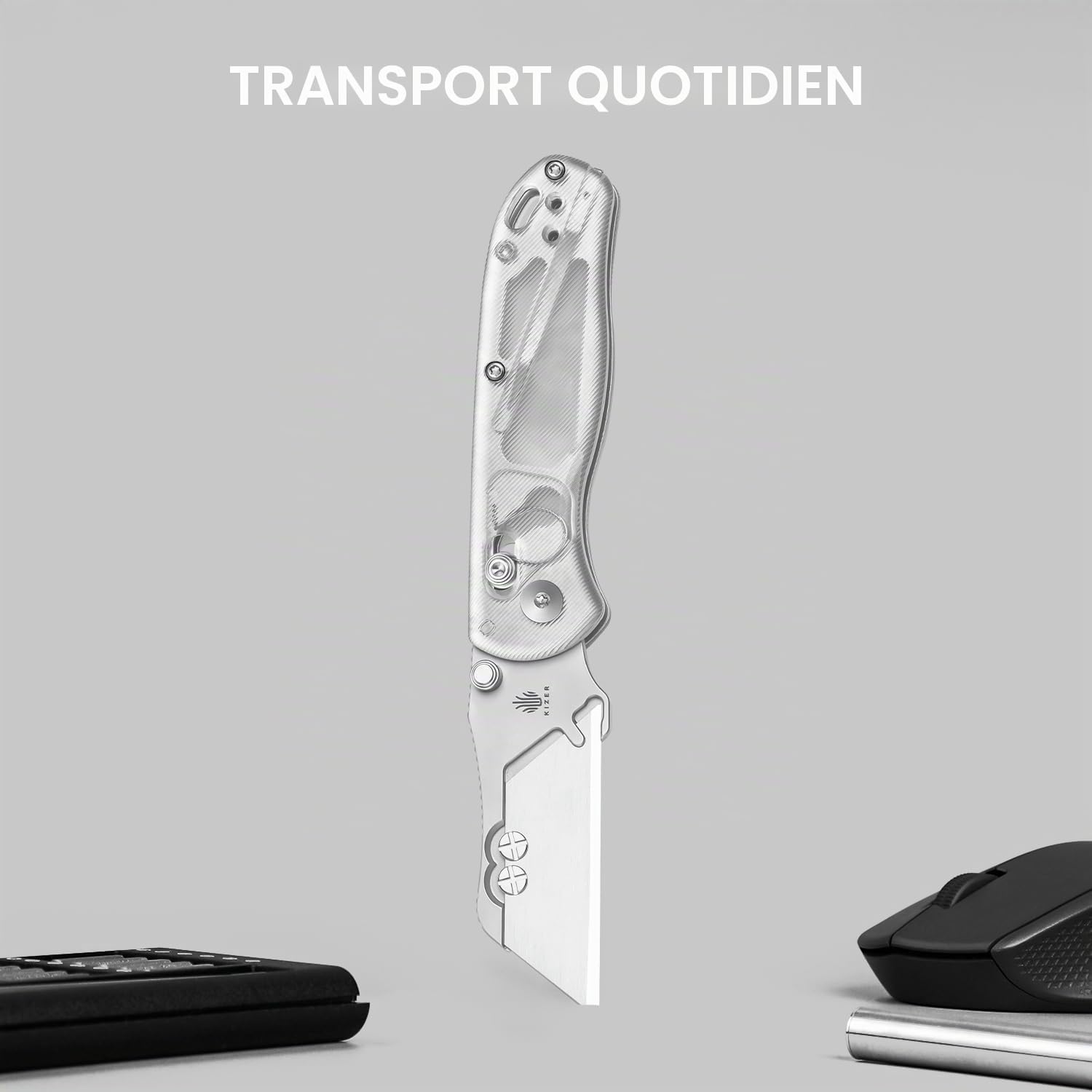 Kizer Drop Bear (Version à Double Vis) Couteau Utilitaire Pliable, Cutter à Verrouillage à Embrayage Couteau de Poche EDC avec 10 Lames de Rasoir, Couteaux de Poche avec Clip de Poche V3619JA5