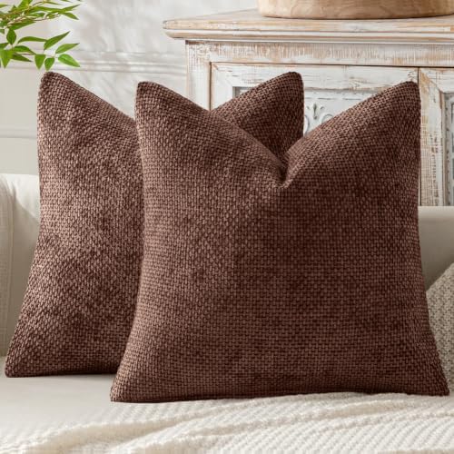 Image of MIULEE Pack of 2 Fall Couch Throw Pillow Covers 20x20 Inch Red Brown Modern Boho Accent Decorative Pillow Covers Soft Chenille Farmhouse Cushion Covers for Home Decor Bed Sofa Living Room