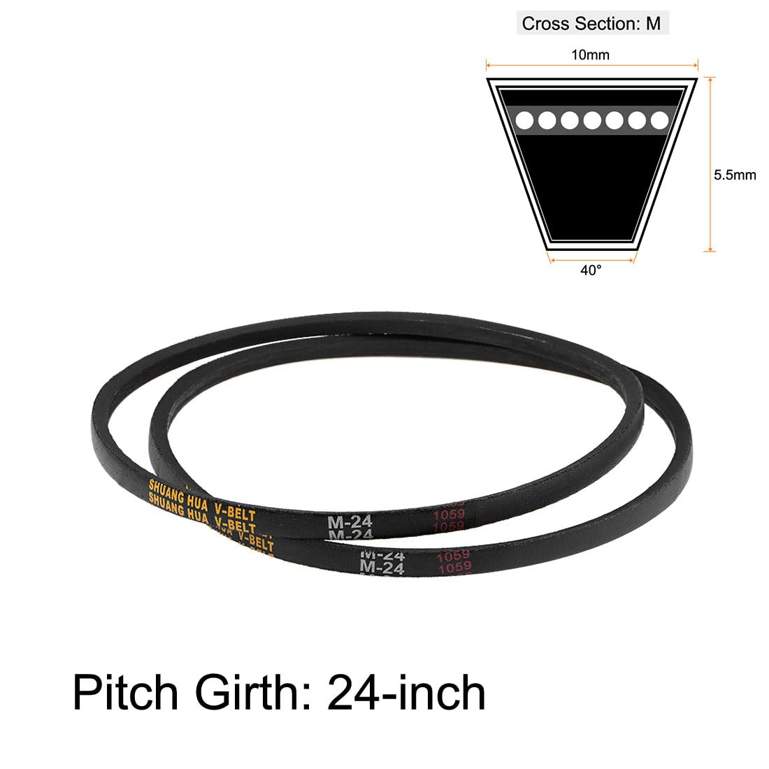uxcell M-24 Drive V-Belt 24" Pitch Length Industrial Power Rubber Transmission Belt 2pcs — Amazon image 2