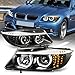 For BMW E90 3-Series Pair of 3D Halo Projector Amber LED Corner Headlights (Black Housing)