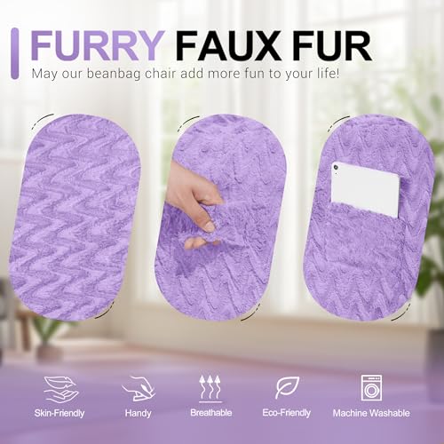 Image of 3FT Bean Bag Chair,Giant Bean Bag Chairs for Adults,Big Bean Bags with Memory Foam Filled, Large Beanbag Chairs with Chevron Plush Cover-Purple