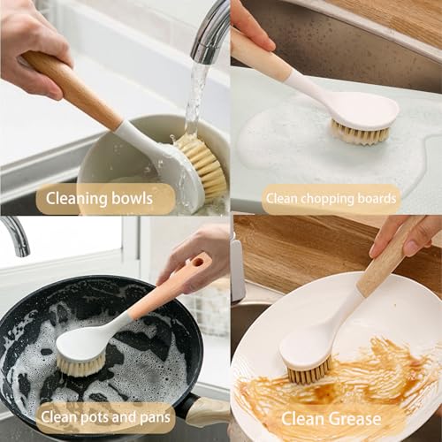Image of 2 Pack Dish Brushes with Built-in Scraper, Heavy-Duty Kitchen Scrubbers with Non-Slip Handle, for Pots, Pans & Sink Cleaning