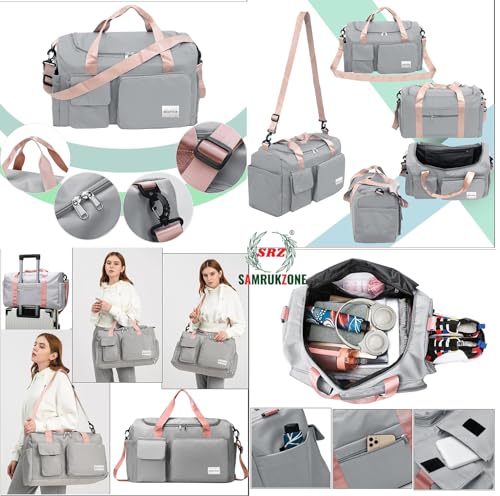Image of SRZ Samrukzone Nylon Travel Duffle Bag with Wet Pocket & Shoe Compartment, Weekender Overnight Gym Shoulder Bag for Men & Women (44 x 18 x 29 cm (Grey)