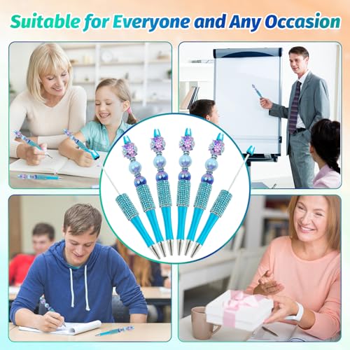 Image of 150 Pcs DIY Diamond Beadable Pen Kit - 50 Plastic Rhinestone Beaded Pens Bulk with Refills & Bags - Fancy Cute Glitter Pens for Crafting, Students & Teachers - School Supplies (Blue)