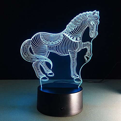 Preisvergleich Produktbild LED Nachtlicht Für Kinder, 3D Tierpferd Optische Illusions Lampen Fernbedienung Nachttischlampe 16 Farben Ändern Touch Schreibtisch Lampen Weihnachten Geburtstagsgeschenk Spielzeug