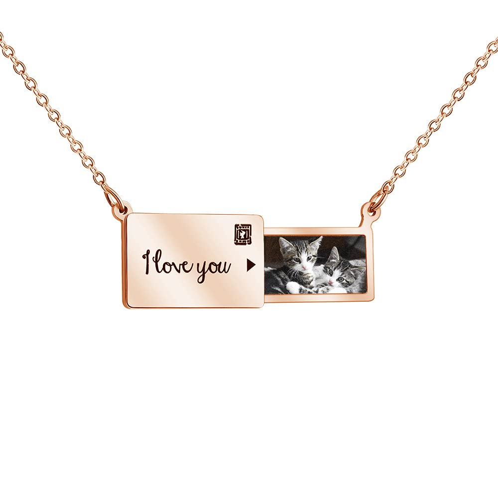 GenericPersonalized Photo Envelope Locket Necklace for Women Custom Secret Message Necklace with Name Inside Creative Seal Love Message Locket Pendant Necklace for Wife Mom BFF