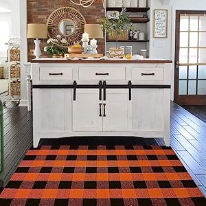 Fall Outdoor Rug Orange Buffalo Plaid Outdoor Rug Cotton Hand Woven Buffalo Check Rug Layered Doormats for Front DoorFront PorchFarmhouseEntrywayPatio Orange and Black Plaid 3 x 5