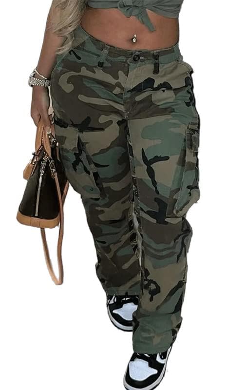 Women Camo Cargo Pants Camouflage Army Fatigue High Waisted Jogger Sweatpants Plus Size2