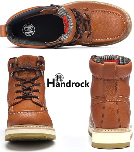 HANDROCK Men's Stylish Classic 6" Soft Moc Toe Leather Work Boot With Non-Slip Wedge Outsole 849944