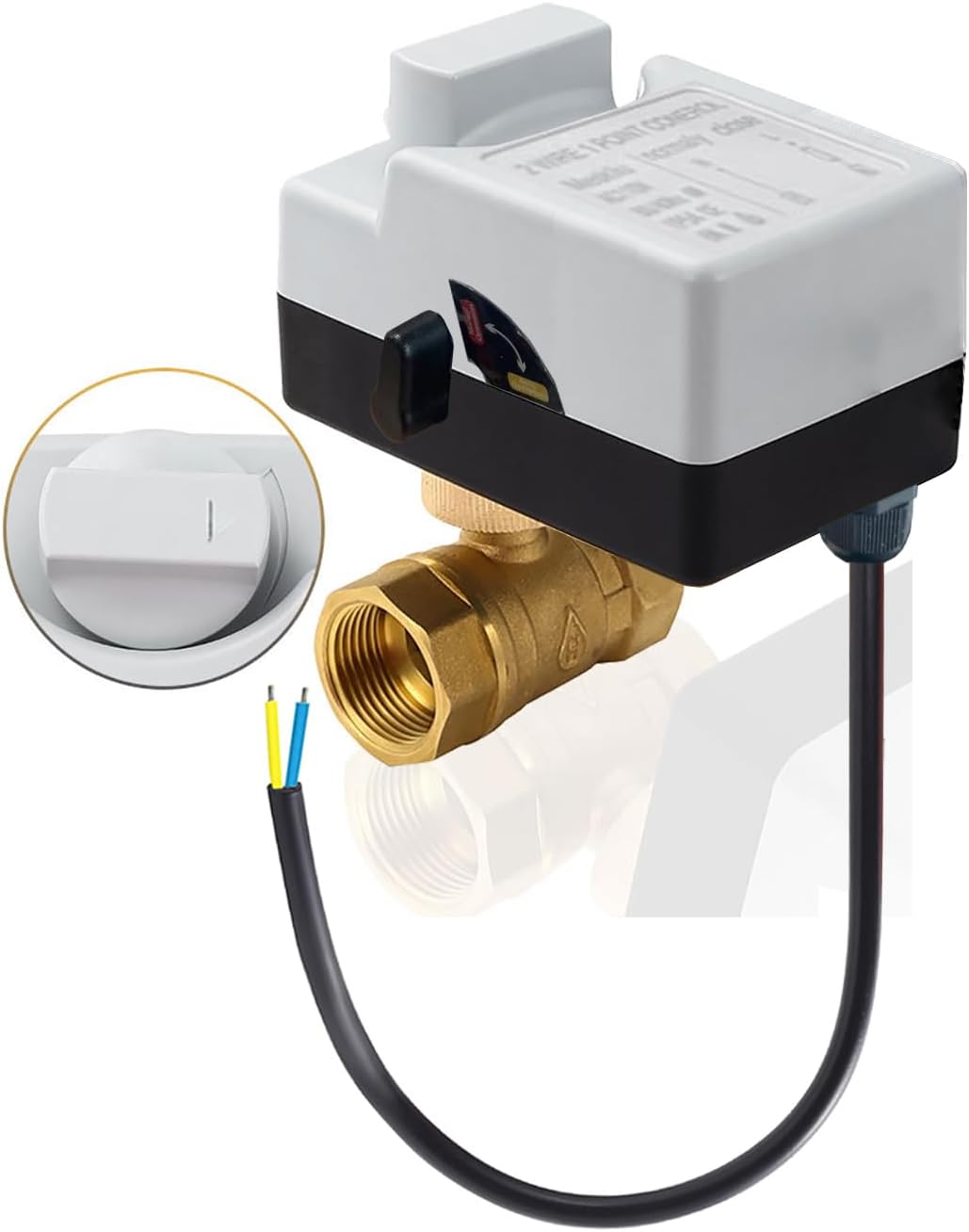 3/4 Motorized Ball Valve, AC110V Electric Ball Valve with Manual Switch, 2 Wire Auto Return Setup, Standard Port (Normally Closed)