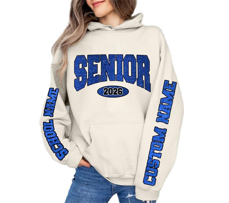 Personalized Senior 2026 Sweatshirt, Custom Name Graduation Hoodie, Class of 2026 Gliters Style Sweatshirt