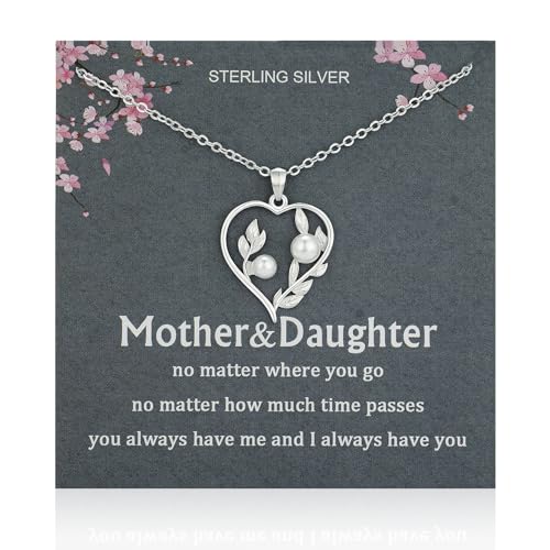 Mother-Daughter-Necklace-with-Heart-Shaped-Leaf-and-Pearl-Silver-Mom-Daughter-Necklace-Ideal-Mother-Gift-Necklace-Mom-Necklace-Perfect-for-Mothers-Day-Birthday-Wedding-Christmas