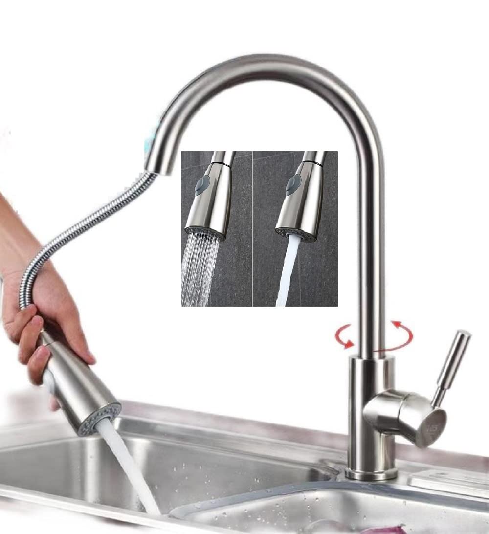 TAILINGGUN Kitchen Faucet Tap, Professional Water Saving Kitchen Pull Out Tap Faucet, Kitchen Sink Hot And Cold Water Faucet, Two-Way Sprayer, 360 Degree Rotating (Style 1)