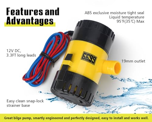 6699 Boat Bilge Pump 12V DC with 3.3ft Power Cord 750 GPH Maximum Flow Rate for Marine Yacht Kayak Canoe and Small Boats Efficient Water Removal System with Durable Design and Easy Installation - image 4