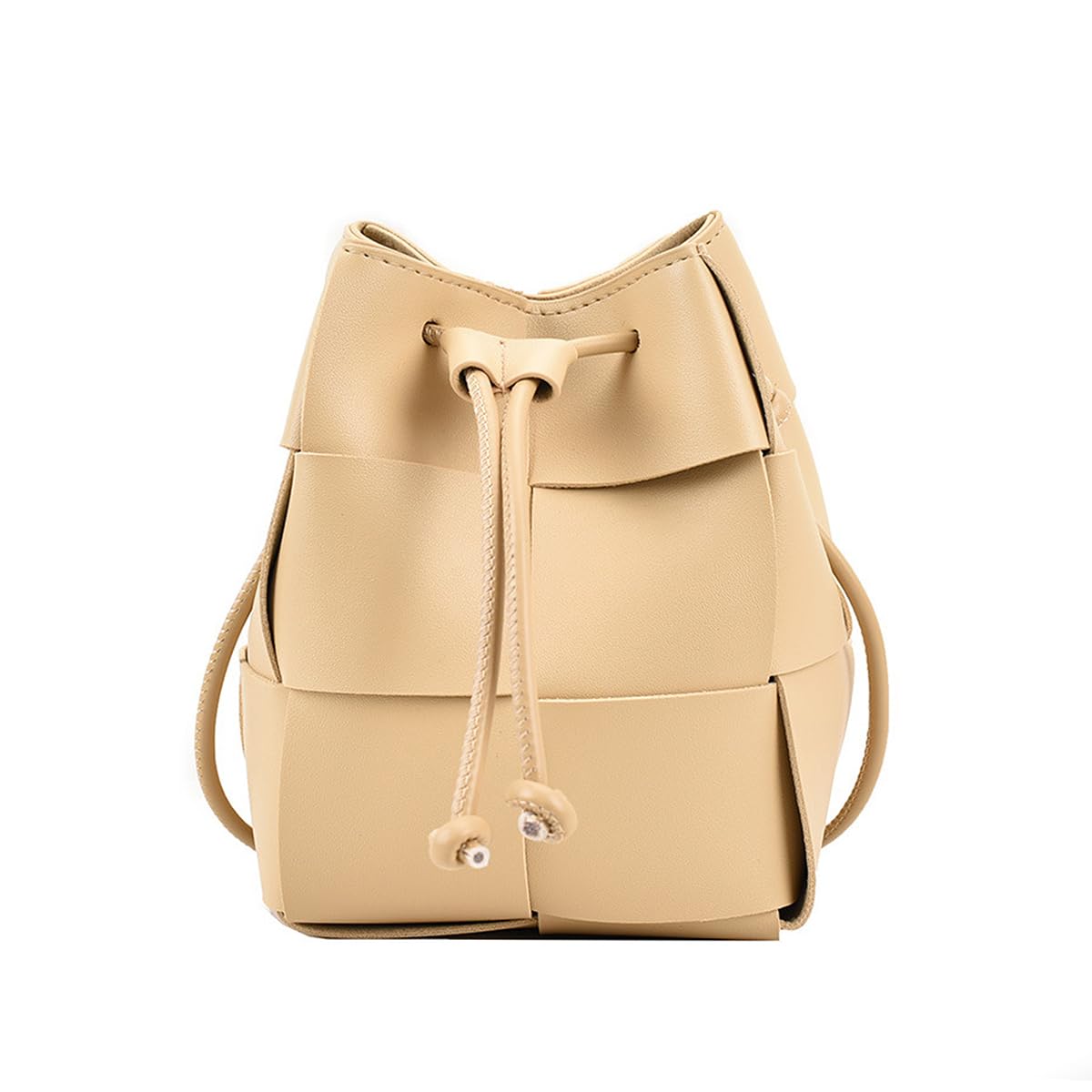 mothgel Women's Woven Bucket Bag Crossbody Handbag PU Square Lattice Drawstring Leather Small Shoulder Bags Clutch Purse