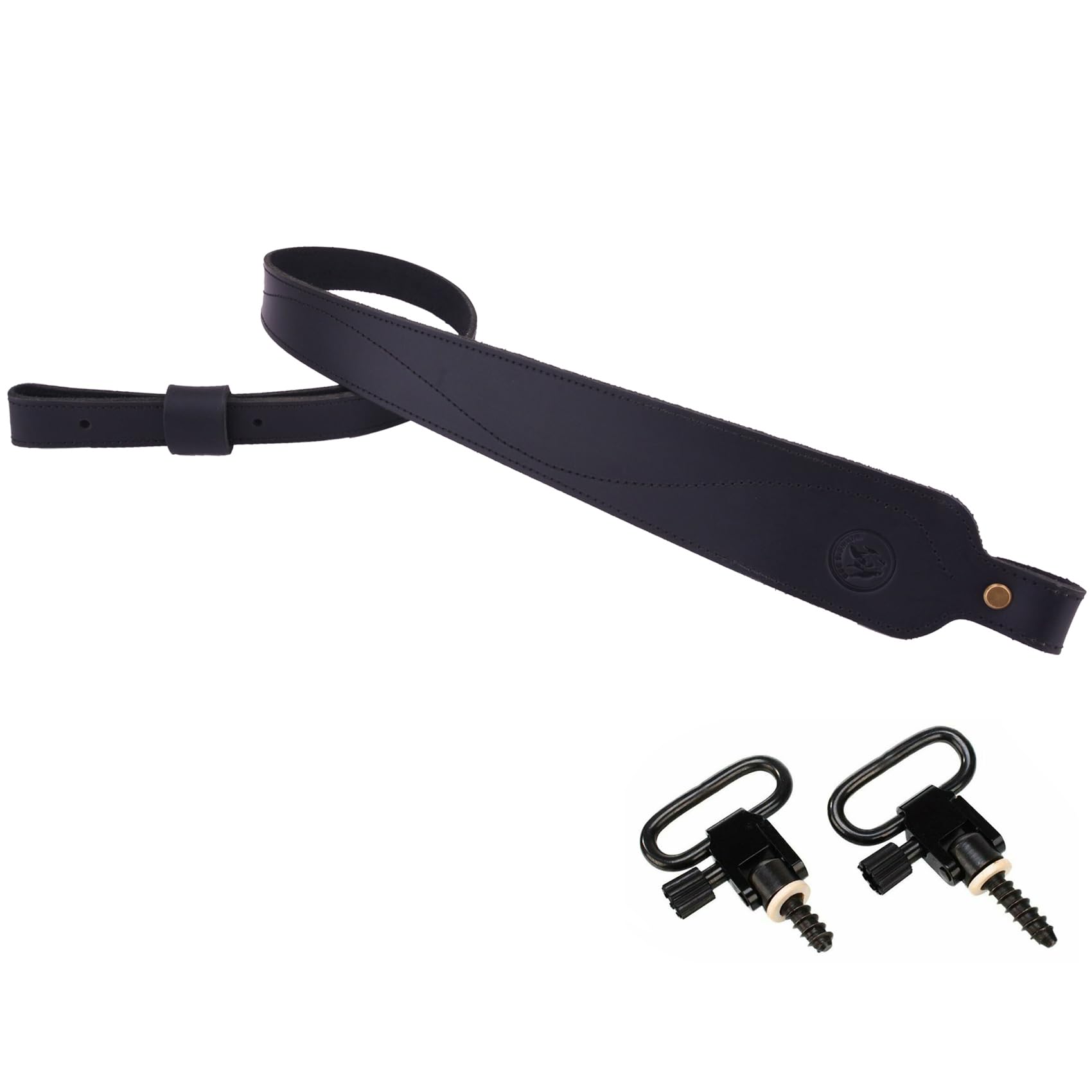 Comfortable Padded Hunting Gun Sling Shoulder Straps Leather Rifle Belt (Black Sling+Swivels)