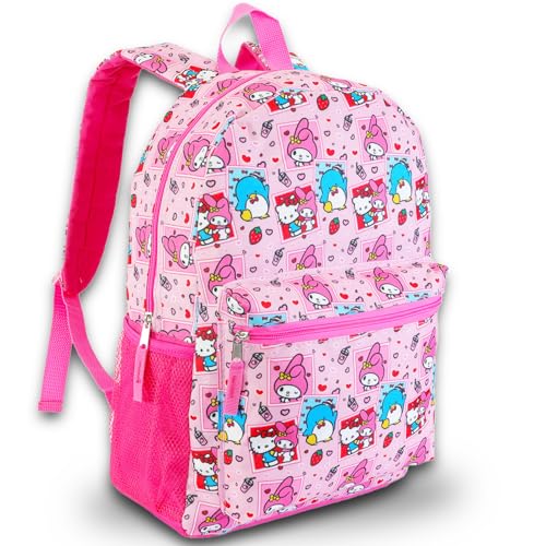 Sanrio Backpack Featuring Tuxedo Sam, My Melody, Hello Kitty - Bundle with 16” Pink Sanrio School Backpack Plus Water Bottle, Stickers, More | Hello Kitty and Friends School Bag2
