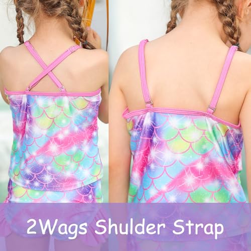 Image of BFUSTYLE Girls Swimsuit 3 Pieces Rash Guard Kids Long Sleeves Bathing Suit 3-8 Years Sun Proction Swimwear Tankini